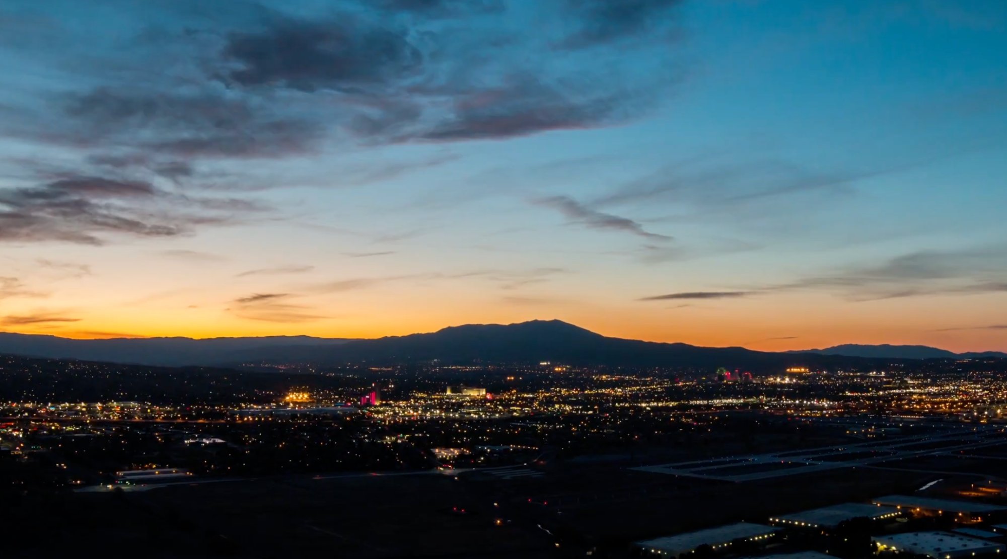 Reno Nevada Skyline at Sunset